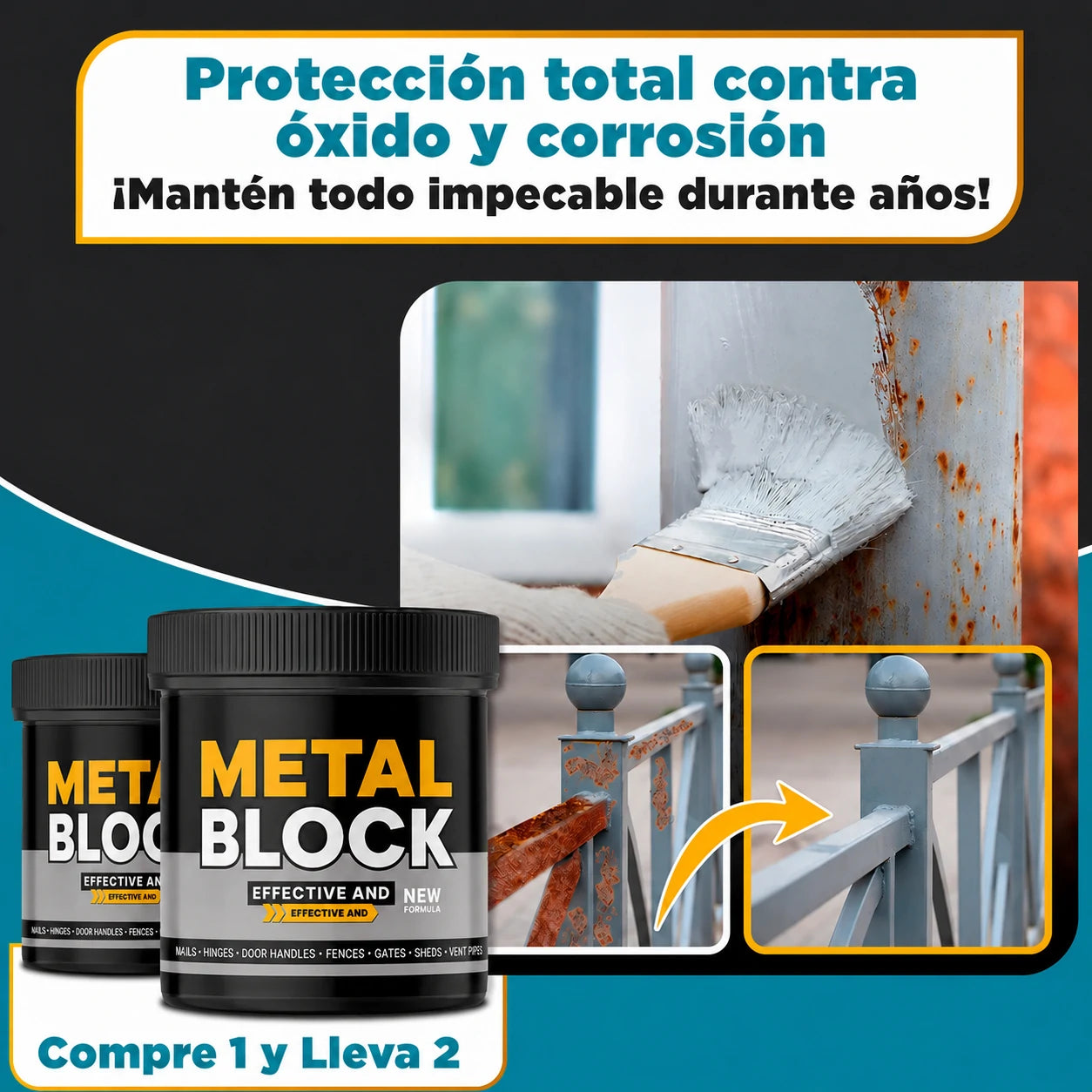 MetalBlock - Pintura Antióxido Profesional | Compra 1 y Recibe 2 Unidades
