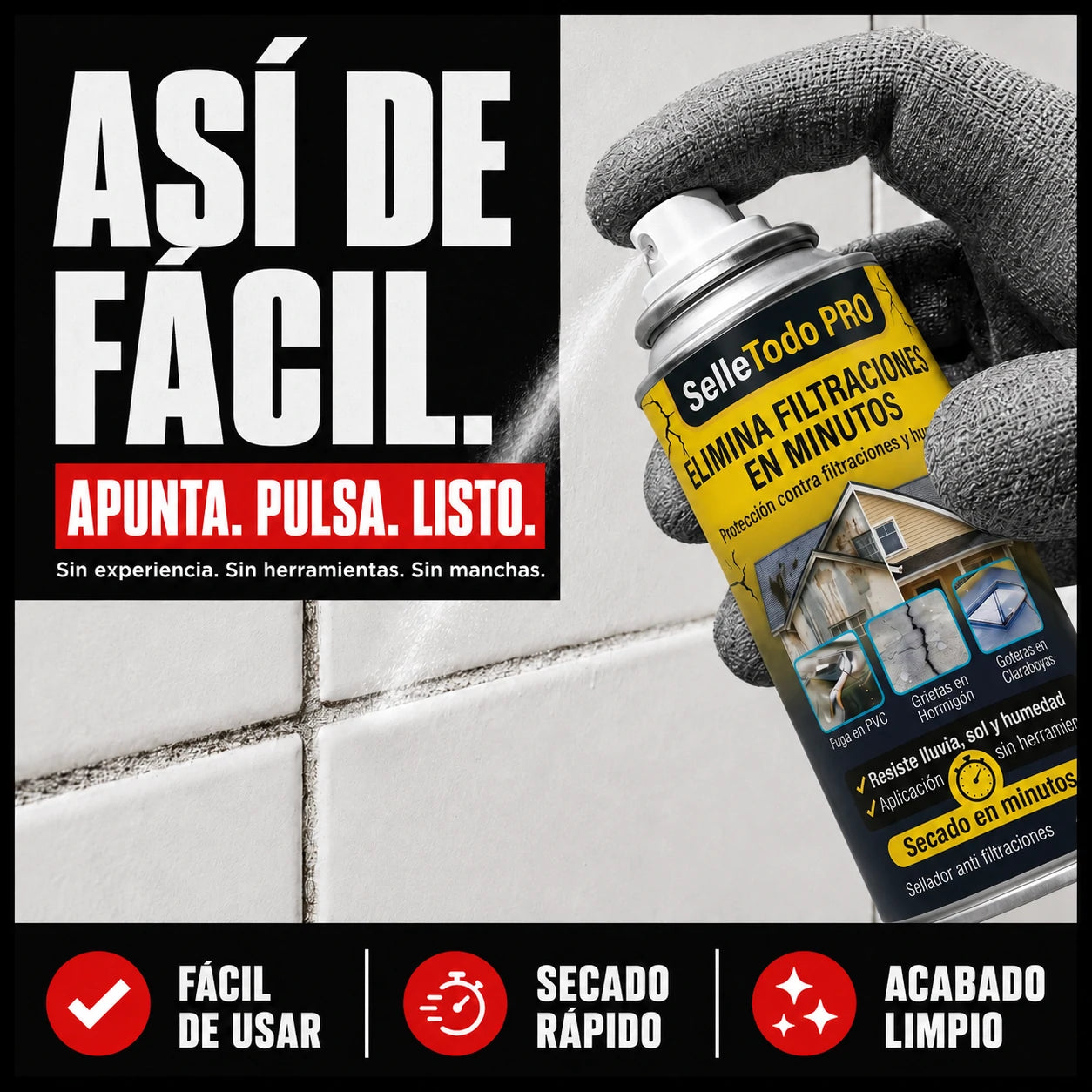 Spray SelleTodo, sella goteras y grietas en minutos con una aplicación rápida y efectiva