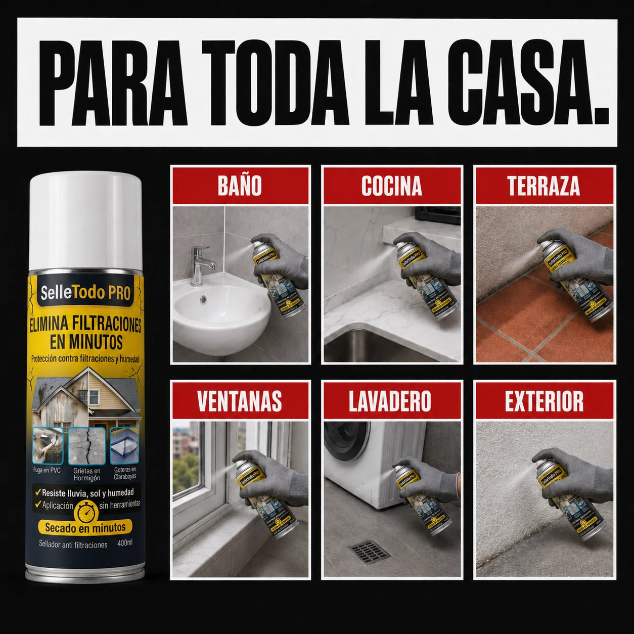 Spray SelleTodo, sella goteras y grietas en minutos con una aplicación rápida y efectiva